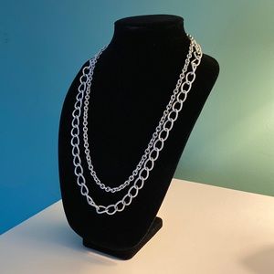 Dual chain brushed silver link necklace; approx 24 inches long